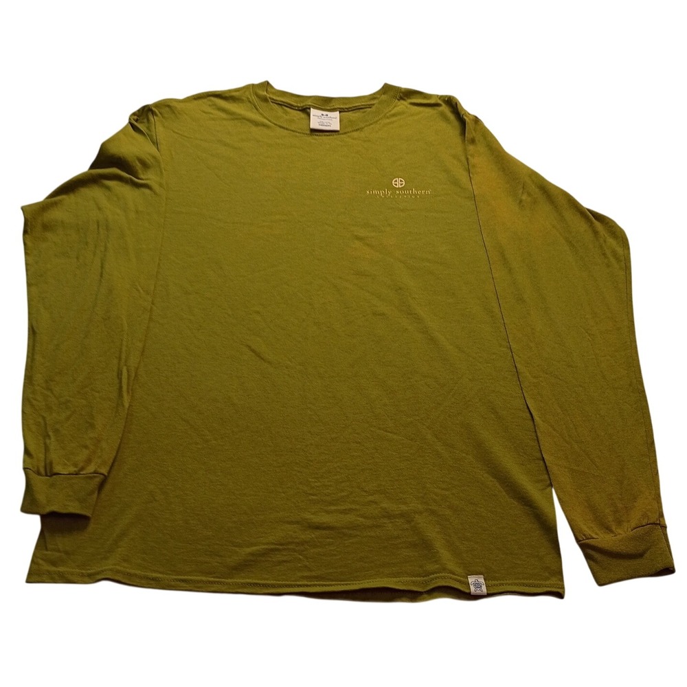Simply Southern T-Shirt Women's Long Sleeve Cotton Olive Green Casual Tee Size M